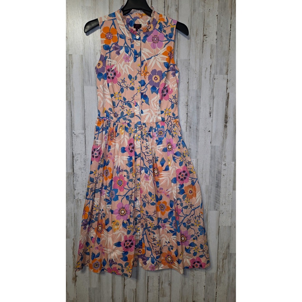 J.CREW size 6T Floral Button Midi Dress sleeveless Flare Pleated A-line